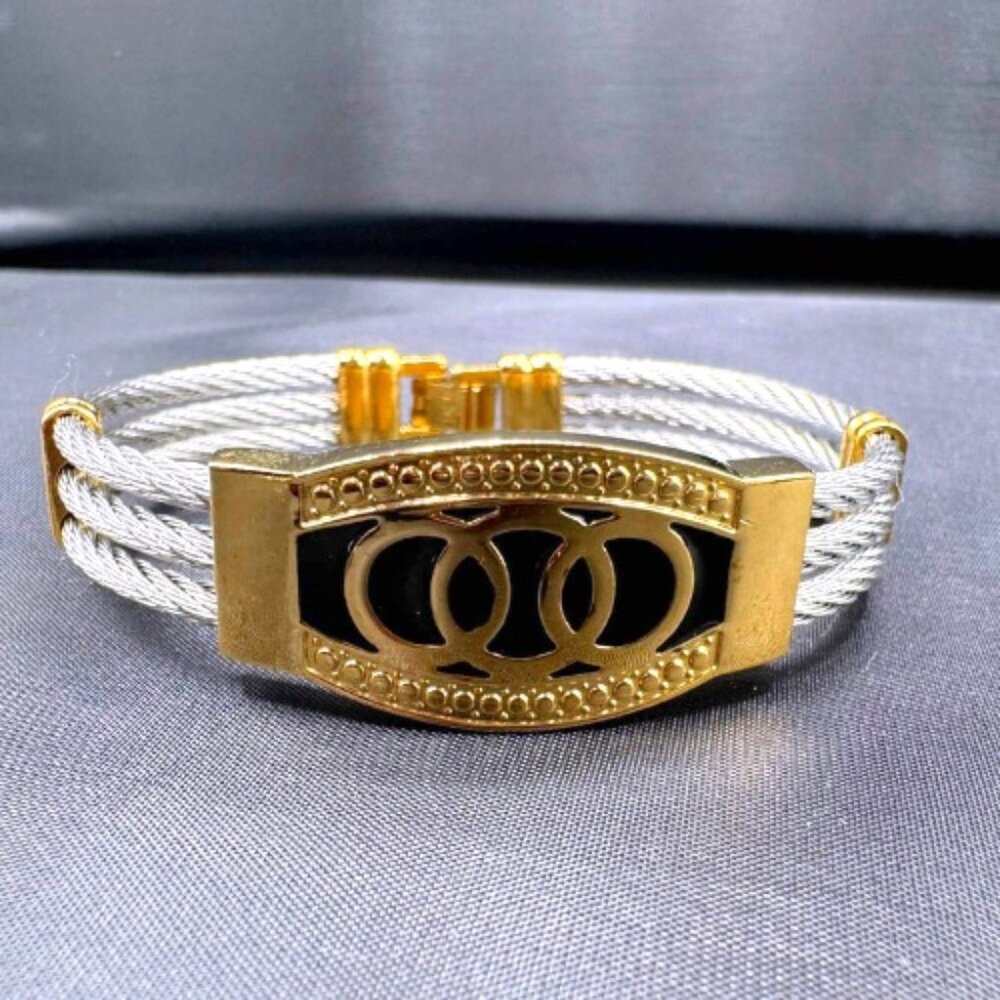 Stainless Steel Triple Cable Wire Gold Plated Twisted Silver Bracelet Unisex